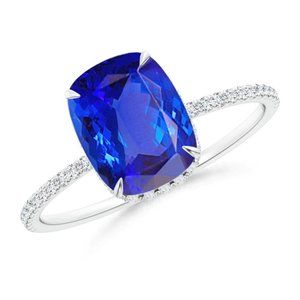 2.75 Ct Cushion Tanzanite Ring with Diamond Accent